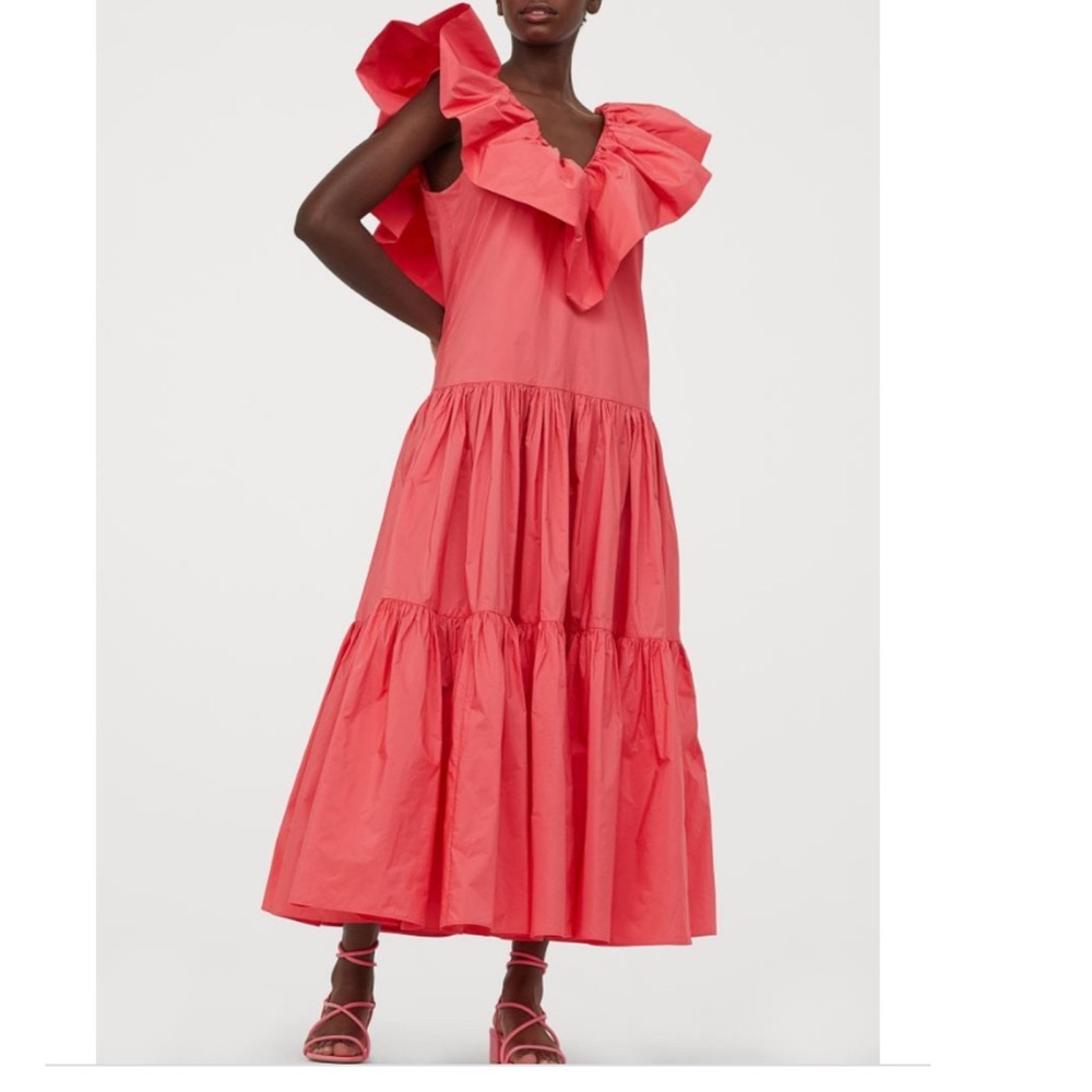 H&M Ruffle Trim Taffeta Dress, coral pink, XS
